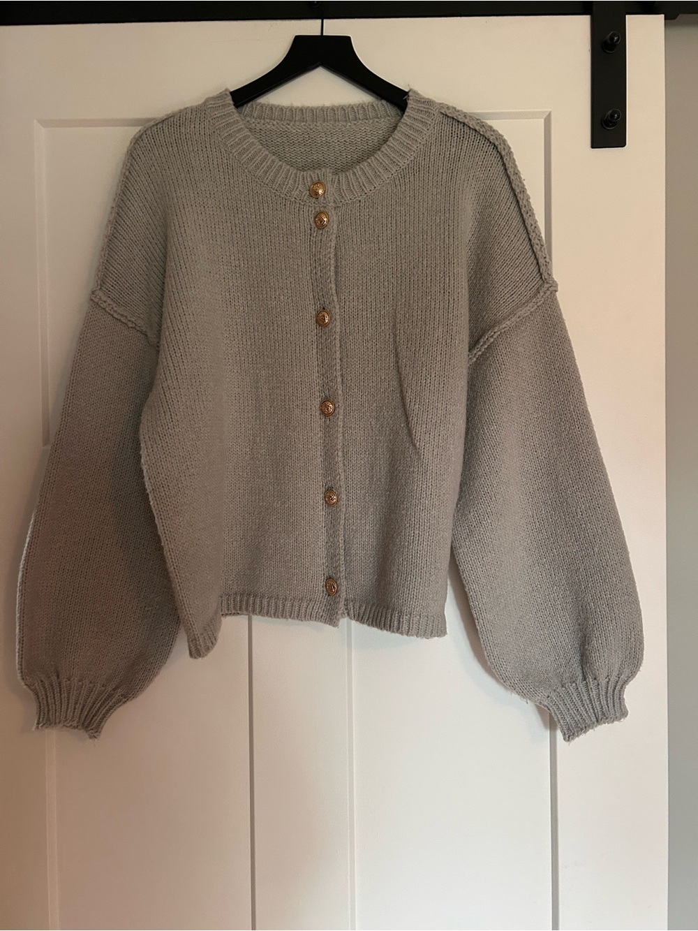 Classic Crewneck Button-Front Sweater Cardigan - Light Gray